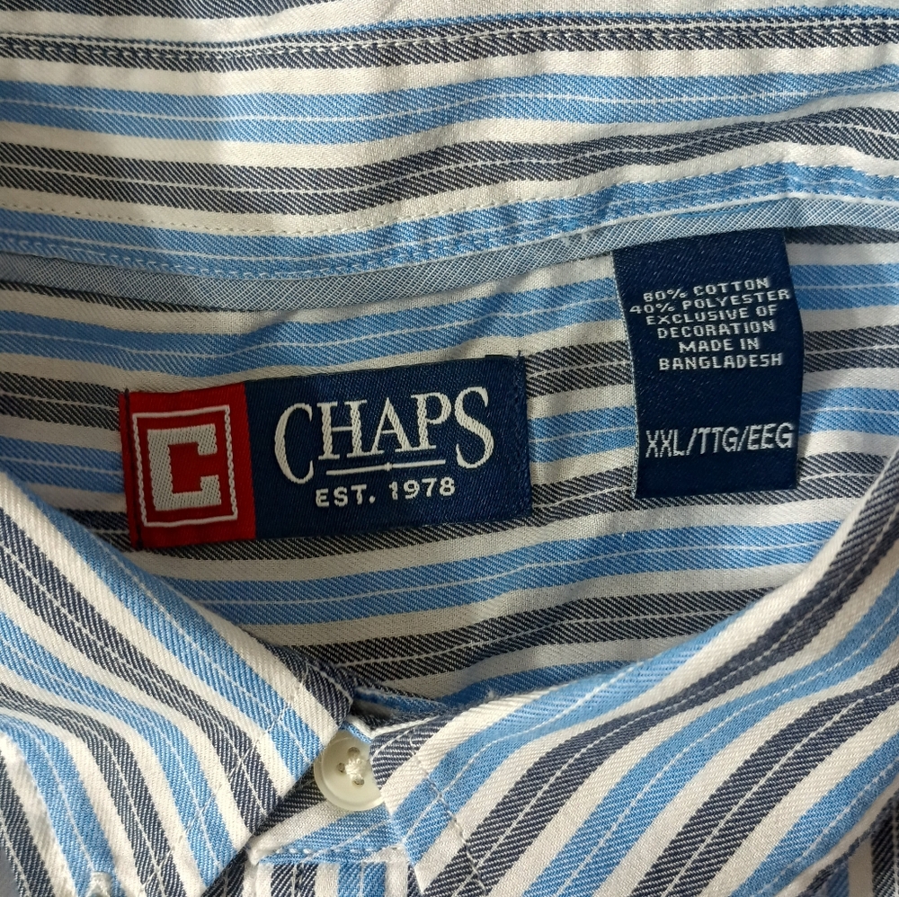 Men's Chaps Shirt with Blue and‎ White Stripes XXL - Picture 2 of 8